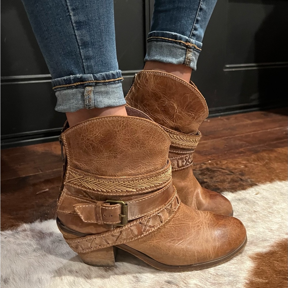SOLD Corral Leather Ankle Boots/Booties, Distressed, with Decorative Straps